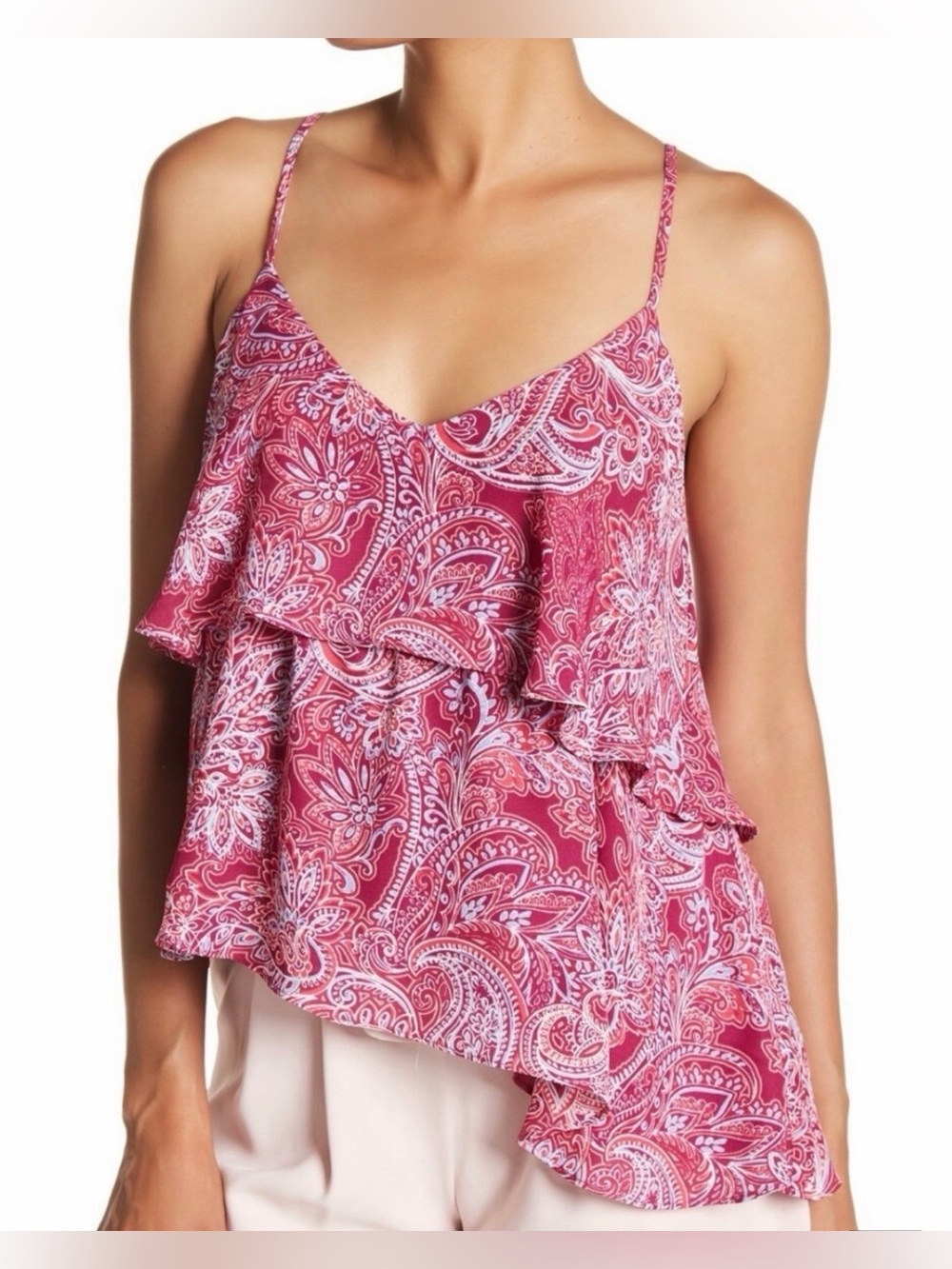 Parker Paisley Print Asymmetrical Ruffle Tank Top Size Small